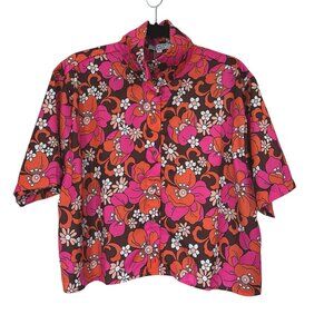 Frankie's Bikinis NWT Koa Tropics Floral Satin Cover Up Button Up Shirt Large